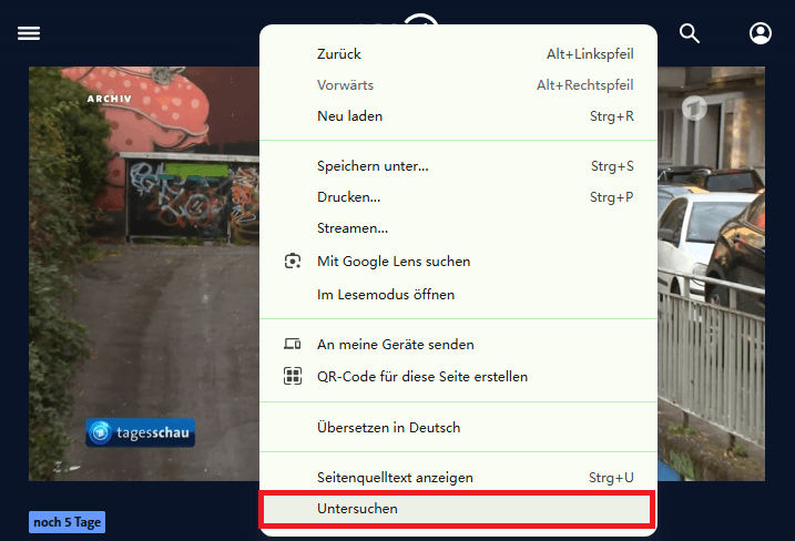 "Untersuchen" öffnen