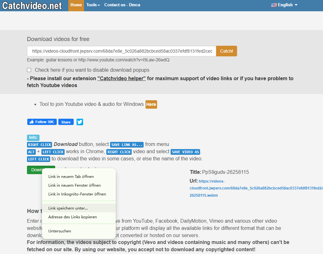 JW-Player-Video mit Catchvideo.net herunterladen