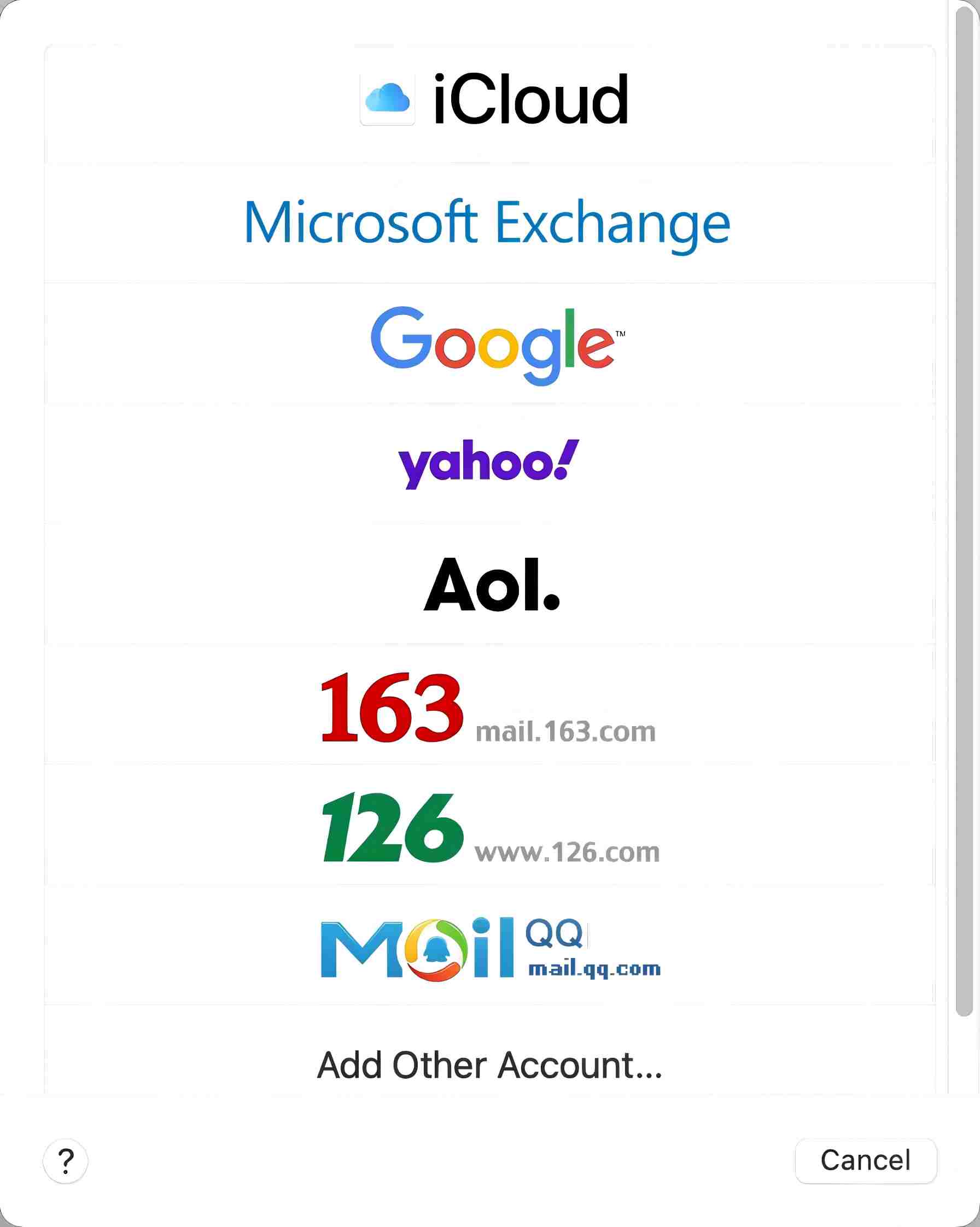 Internet Account window