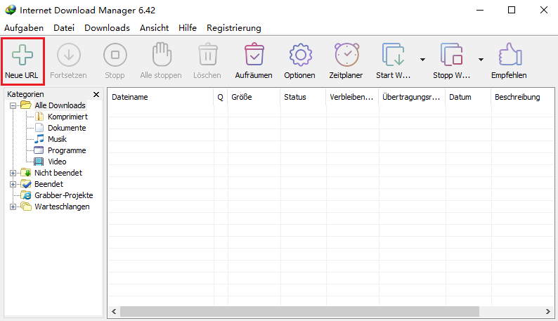 auf die Schaltfläche "Neue URL" tippen