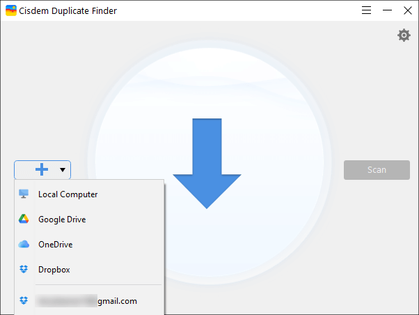 Cisdem Duplicate Finder screen showing an Add button with a dropdown arrow, along with a menu containing Dropbox and a few other options