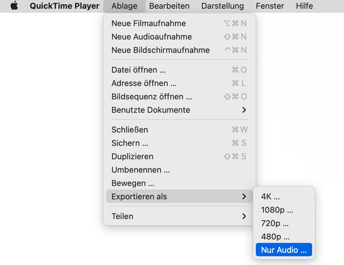 m4a aus quicktime exportieren