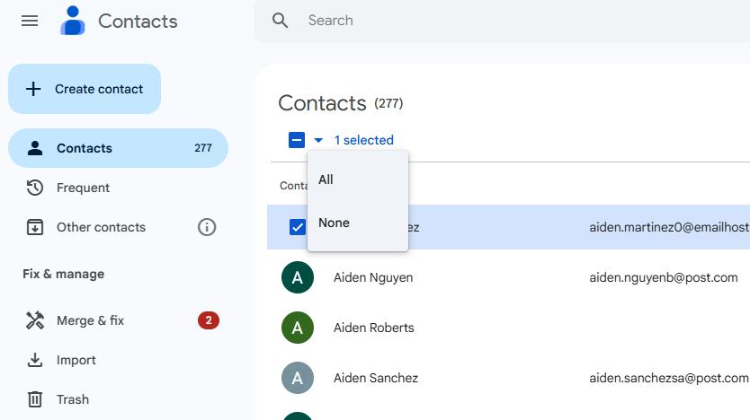 select gmail contacts