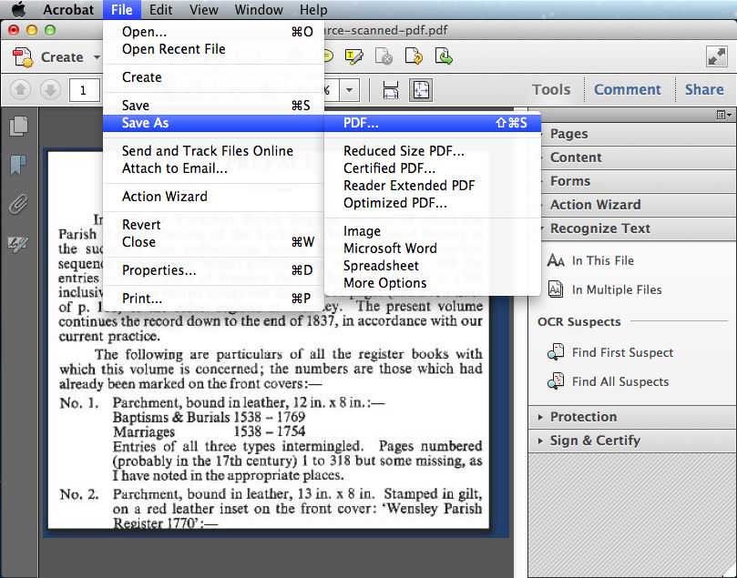 how to create a pdf file from a scanned document