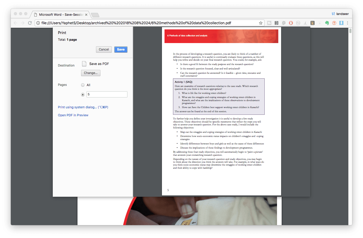 use google chrome to save a page of a pdf